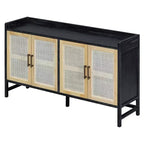Aparador Hostack con puertas decorativas de ratán, mueble de almacenamiento para comedor y sala de estar, negro+natural