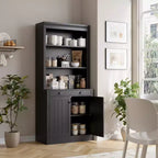 Estantería de 70 5 niveles, con puertas y cajón, aparador de despensa moderno con estante ajustable, armario de almacenamiento de madera para sala de estar, oficina en casa, negro