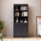 Estantería de 70 5 niveles, con puertas y cajón, aparador de despensa moderno con estante ajustable, armario de almacenamiento de madera para sala de estar, oficina en casa, negro
