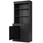 Estantería de 70 5 niveles, con puertas y cajón, aparador de despensa moderno con estante ajustable, armario de almacenamiento de madera para sala de estar, oficina en casa, negro