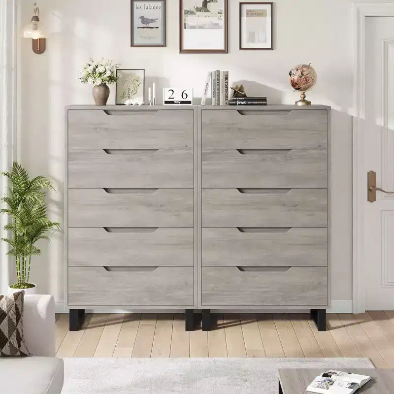 COZONY Cómoda de 5 cajones para dormitorio, armario vertical alto de madera de 50, mueble de almacenamiento independiente para sala de estar, pasillo, entrada