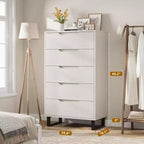 COZONY Cómoda de 5 cajones para dormitorio, armario vertical alto de madera de 50, mueble de almacenamiento independiente para sala de estar, pasillo, entrada