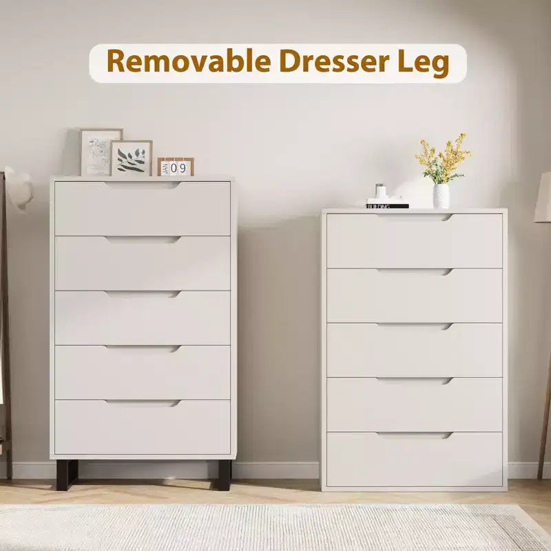 COZONY Cómoda de 5 cajones para dormitorio, armario vertical alto de madera de 50, mueble de almacenamiento independiente para sala de estar, pasillo, entrada