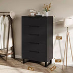 COZONY Cómoda de 5 cajones para dormitorio, armario vertical alto de madera de 50, mueble de almacenamiento independiente para sala de estar, pasillo, entrada