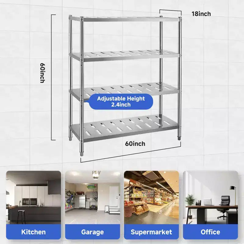 Estantes de acero inoxidable TROPOW, estante de almacenamiento resistente, unidades de estantería ajustables, altura ajustable y orificios de ventilación para cocina, garaje, oficina, restaurante