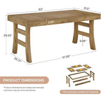 Lantine 63Mesa de comedor para 4-6 personas, mesa de cocina rectangular grande con patas resistentes para cocina, comedor, marrón claro