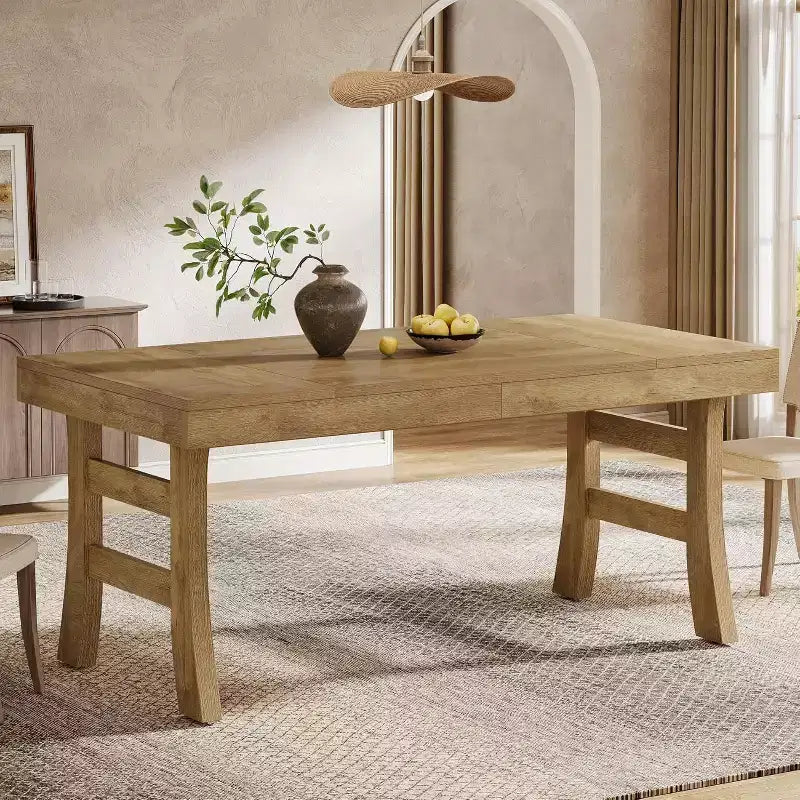 Lantine 63Mesa de comedor para 4-6 personas, mesa de cocina rectangular grande con patas resistentes para cocina, comedor, marrón claro