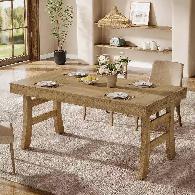 Lantine 63Mesa de comedor para 4-6 personas, mesa de cocina rectangular grande con patas resistentes para cocina, comedor, marrón claro