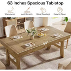 Lantine 63Mesa de comedor para 4-6 personas, mesa de cocina rectangular grande con patas resistentes para cocina, comedor, marrón claro