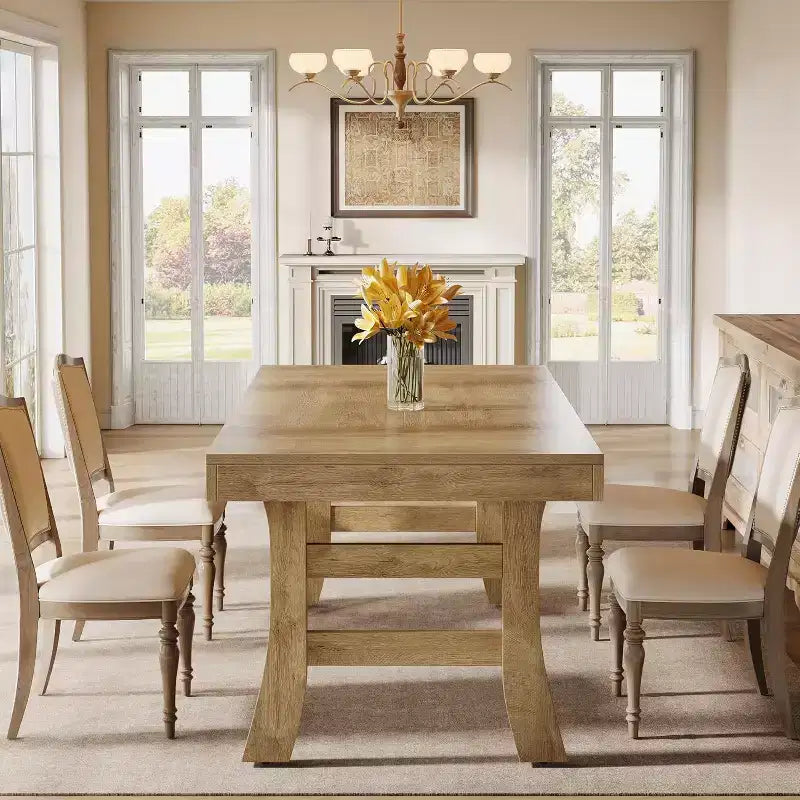 Lantine 63Mesa de comedor para 4-6 personas, mesa de cocina rectangular grande con patas resistentes para cocina, comedor, marrón claro