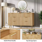 Cómoda de 7 cajones para dormitorio, cómoda de madera de 47 pulgadas de ancho con tiradores de metal, cómoda acanalada con almacenamiento, mueble de TV para sala de estar