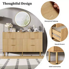 Cómoda de 7 cajones para dormitorio, cómoda de madera de 47 pulgadas de ancho con tiradores de metal, cómoda acanalada con almacenamiento, mueble de TV para sala de estar
