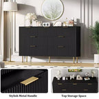 Cómoda de 7 cajones para dormitorio, cómoda de madera de 47 pulgadas de ancho con tiradores de metal, cómoda acanalada con almacenamiento, mueble de TV para sala de estar