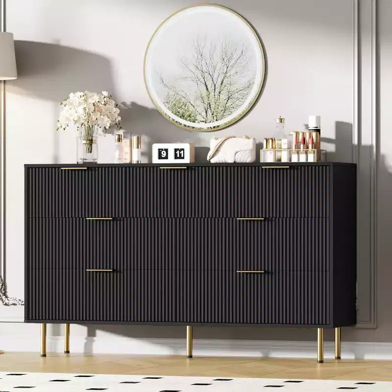 7 Drawer Dresser for Bedroom, 47W Wooden Chest of Drawers with Metal Handles, Fluted Dresser Storage Cabinet, TV Stand for Living Room