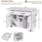 Isla de cocina con almacenamiento para bote de basura, solapa abatible, especiero, estante ajustable, carrito de cocina rodante