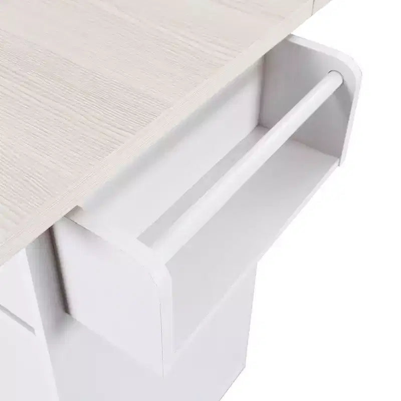 Isla de cocina con almacenamiento para bote de basura, solapa abatible, especiero, estante ajustable, carrito de cocina rodante