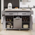 Isla de cocina con almacenamiento para bote de basura, solapa abatible, especiero, estante ajustable, carrito de cocina rodante