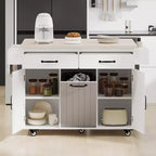 Isla de cocina con almacenamiento para bote de basura, solapa abatible, especiero, estante ajustable, carrito de cocina rodante