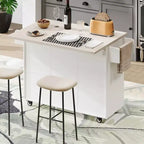 Isla de cocina con almacenamiento para bote de basura, solapa abatible, especiero, estante ajustable, carrito de cocina rodante