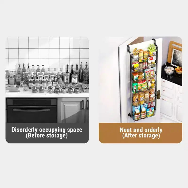 Organizador Para Colgar Sobre la Puerta, Organizador de Despensa de Metal de 6 Niveles, Organizador Colgante Para Puerta Con Cestas Ajustables Para Cocina, Lavadero y Hogar