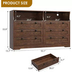 Cómoda de 6 Cajones con LED y Regleta, Cómodas y Cajoneras con Gabinete de Almacenamiento para Dormitorio, Soporte de TV de Madera de 55" de Ancho