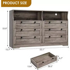 Cómoda de 6 Cajones con LED y Regleta, Cómodas y Cajoneras con Gabinete de Almacenamiento para Dormitorio, Soporte de TV de Madera de 55" de Ancho