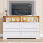 Cómoda de 6 Cajones con LED y Regleta, Cómodas y Cajoneras con Gabinete de Almacenamiento para Dormitorio, Soporte de TV de Madera de 55" de Ancho