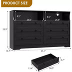 Cómoda de 6 Cajones con LED y Regleta, Cómodas y Cajoneras con Gabinete de Almacenamiento para Dormitorio, Soporte de TV de Madera de 55" de Ancho