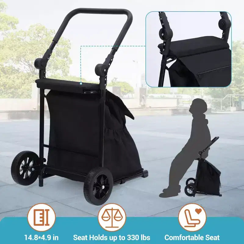 Carro de mano plegable 2 en 1, carro utilitario plegable, carro de compras plegable de servicio pesado con una bolsa impermeable extraíble