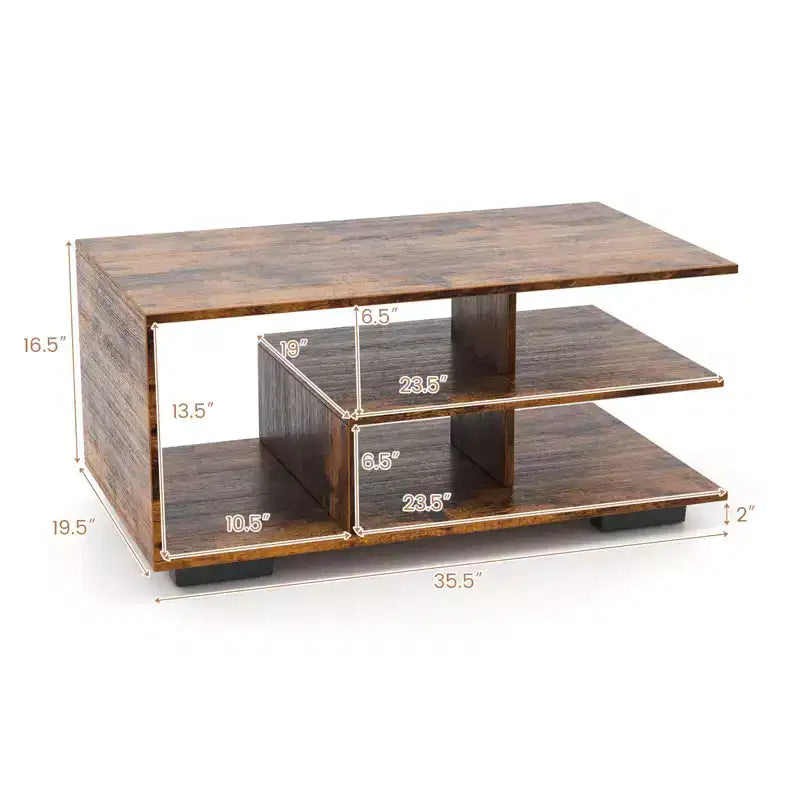 Mesa de centro Costway con estante central en forma de L para sala de estar, marrón rústico