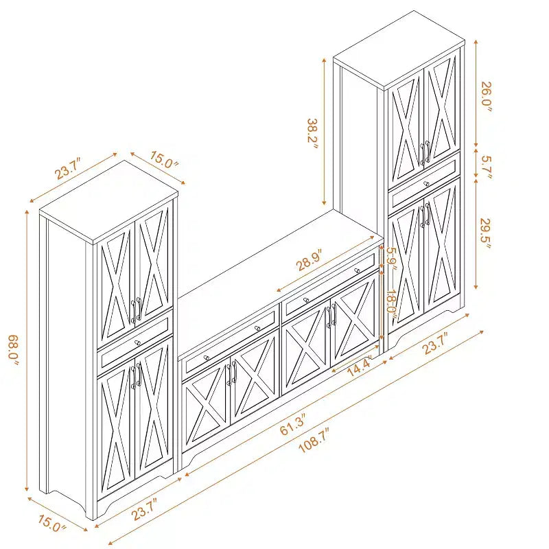 Mueble aparador multifuncional combinable Okak, armario de almacenamiento de gran capacidad para salón, dormitorio u oficina