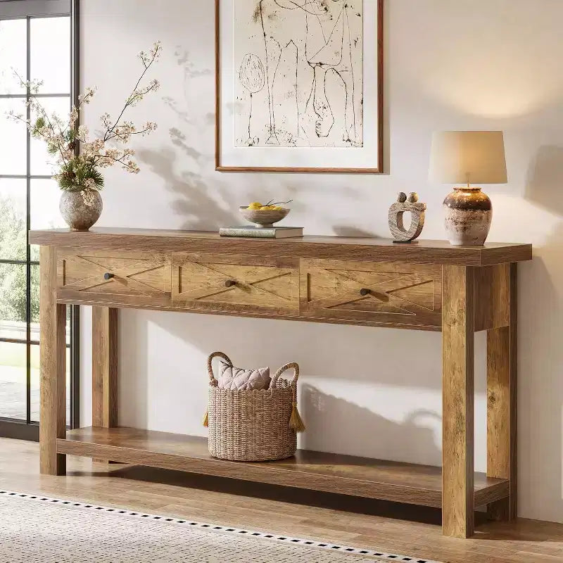 Lantine 70.9 Console Table with 3 Drawers, Farmhouse Entryway Table with Storage Shelf, Sofa Table Behind Couch for Hallway, Foyer,