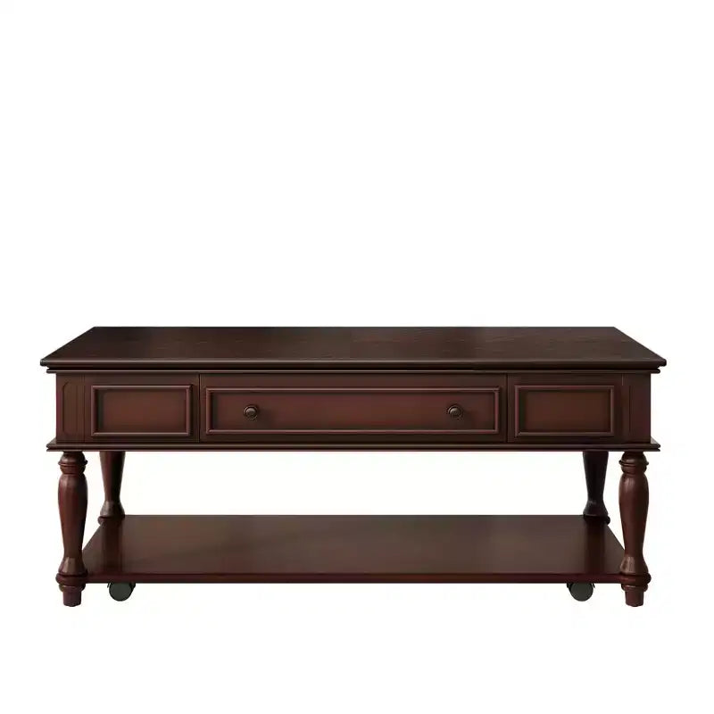 Mesa de centro Luxystar Farmhouse con un cajón, ruedas con freno y patas de madera maciza para sala de estar, Espresso
