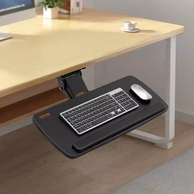 Bandeja para teclado VEVOR debajo del escritorio, altura ajustable, bandeja deslizante para teclado debajo del escritorio con altura y ángulo ajustables, soporte grande para teclado de 63,5 x 24,9 cm, negro
