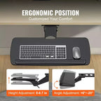 Bandeja para teclado VEVOR debajo del escritorio, altura ajustable, bandeja deslizante para teclado debajo del escritorio con altura y ángulo ajustables, soporte grande para teclado de 63,5 x 24,9 cm, negro