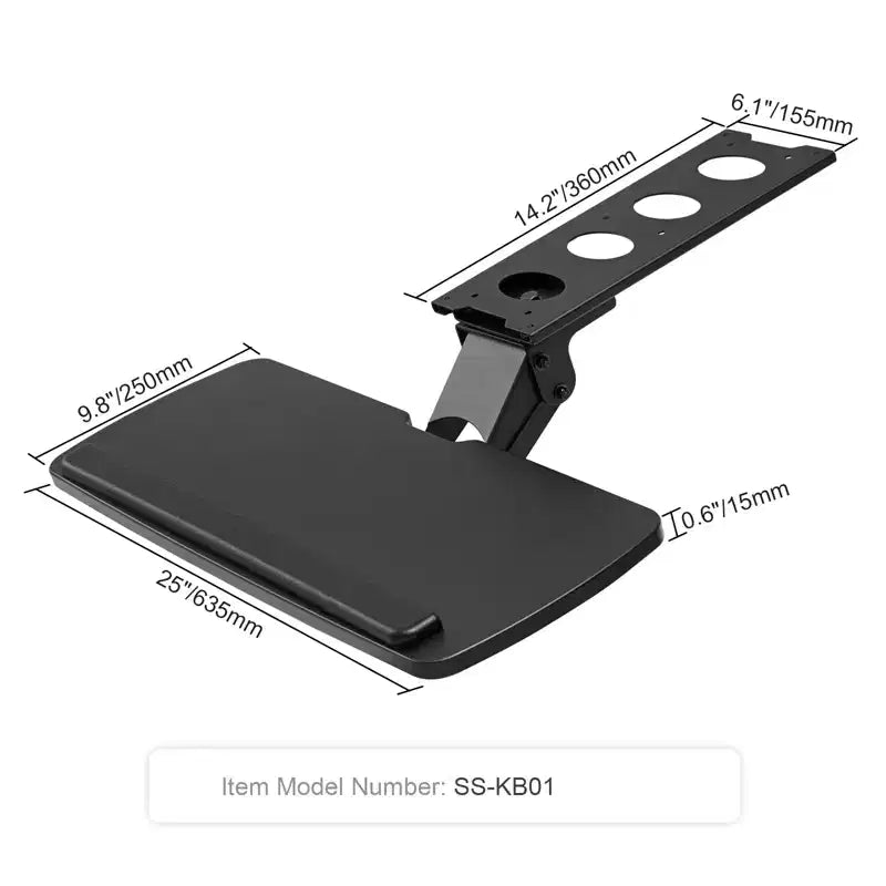Bandeja para teclado VEVOR debajo del escritorio, altura ajustable, bandeja deslizante para teclado debajo del escritorio con altura y ángulo ajustables, soporte grande para teclado de 63,5 x 24,9 cm, negro