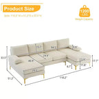 Karl Home | Seccionales en forma de U de 3 piezas de poliéster con apoyabrazos tipo "Pillow Top" de 110 pulgadas de ancho en blanco roto