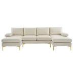 Karl Home | Seccionales en forma de U de 3 piezas de poliéster con apoyabrazos tipo "Pillow Top" de 110 pulgadas de ancho en blanco roto