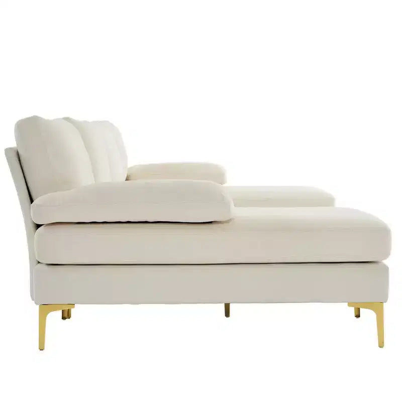 Karl Home | Seccionales en forma de U de 3 piezas de poliéster con apoyabrazos tipo "Pillow Top" de 110 pulgadas de ancho en blanco roto
