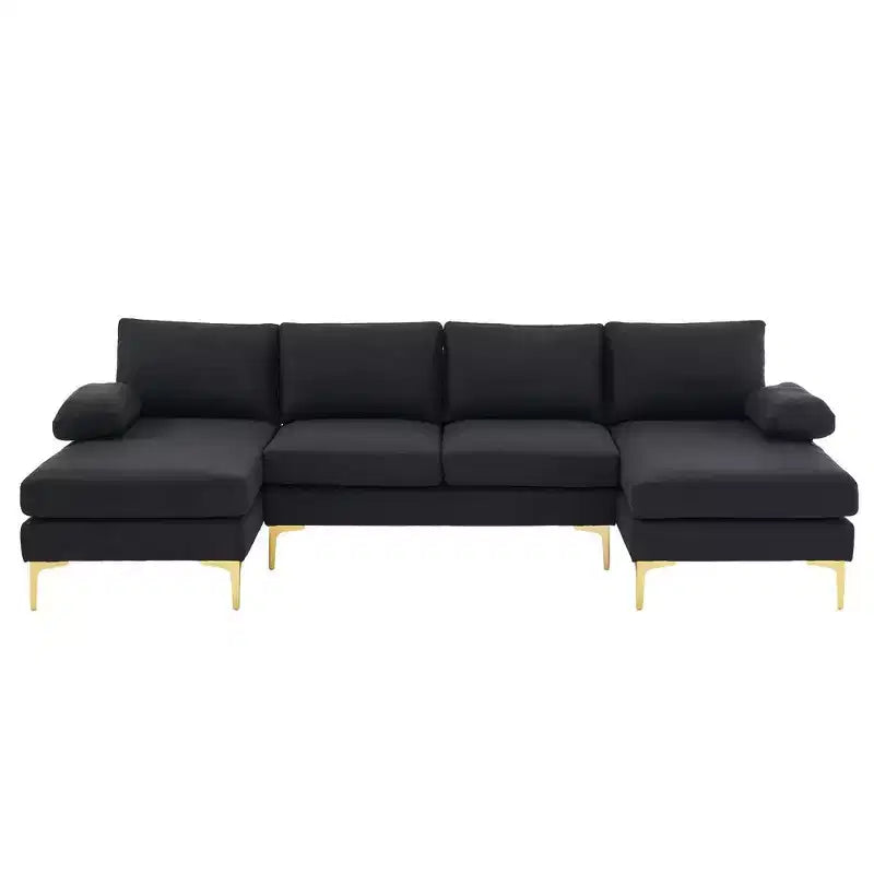 Karl Home | Seccionales en forma de U de 3 piezas de poliéster con apoyabrazos tipo "Pillow Top" de 110 pulgadas de ancho en blanco roto