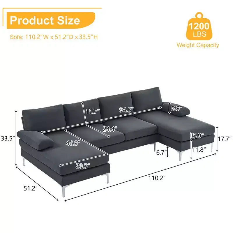 Karl Home | Seccionales en forma de U de 3 piezas de poliéster con apoyabrazos tipo "Pillow Top" de 110 pulgadas de ancho en blanco roto