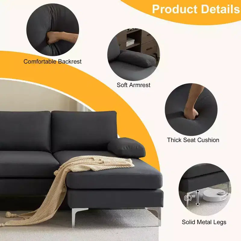 Karl Home | Seccionales en forma de U de 3 piezas de poliéster con apoyabrazos tipo "Pillow Top" de 110 pulgadas de ancho en blanco roto