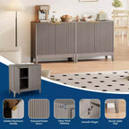 CuisinSmart Gabinete de almacenamiento estriado de 31.5 pulgadas con tiradores dorados, estante ajustable, aparador con acabado en roble, aparador moderno para comedor y cocina