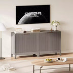 CuisinSmart Gabinete de almacenamiento estriado de 31.5 pulgadas con tiradores dorados, estante ajustable, aparador con acabado en roble, aparador moderno para comedor y cocina