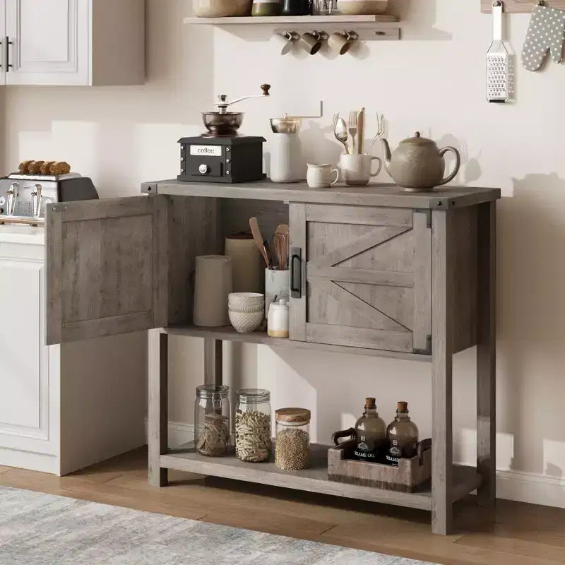 Mesas de sofá con doble puerta, mesa consola con estante de almacenamiento y estante abierto, mesa consola de madera, mesa de entrada para cocina, comedor