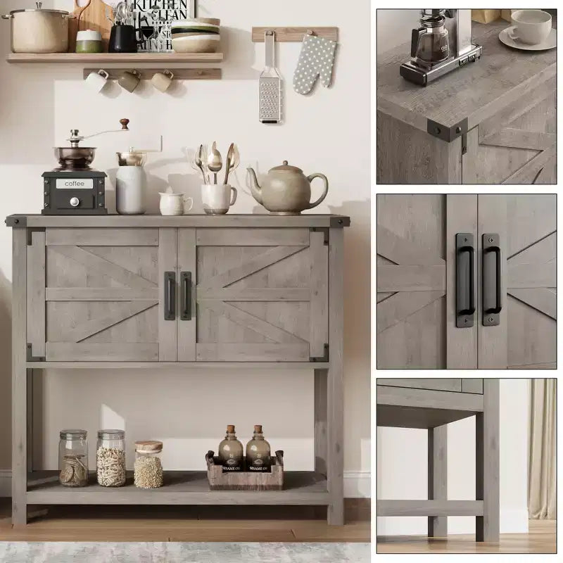 Mesas de sofá con doble puerta, mesa consola con estante de almacenamiento y estante abierto, mesa consola de madera, mesa de entrada para cocina, comedor
