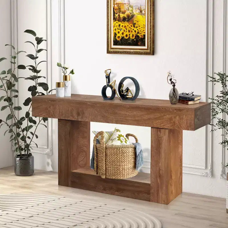 Mesa consola larga de 63 pulgadas para entrada - Mesa de sofá estilo rústico detrás del sofá, mesa para pasillo y sala de estar, mesa de entrada de madera rústica para vestíbulo, decoración del hogar