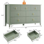 Cómoda de 7 cajones para dormitorio, cómoda de madera de 137 cm de ancho con tiradores de metal, organizador de ropa estriado, mueble de TV para pasillo