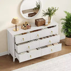Cómoda de 7 cajones para dormitorio, cómoda de madera de 137 cm de ancho con tiradores de metal, organizador de ropa estriado, mueble de TV para pasillo