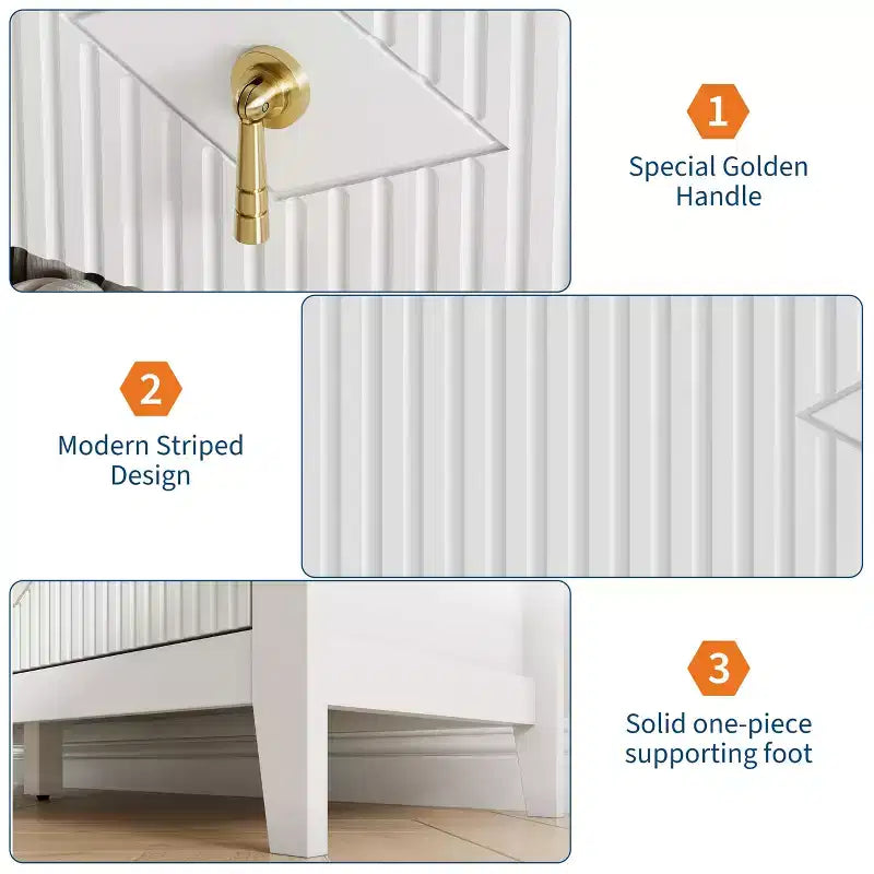 Cómoda de 7 cajones para dormitorio, cómoda de madera de 137 cm de ancho con tiradores de metal, organizador de ropa estriado, mueble de TV para pasillo